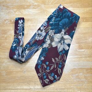 Balancine Walt Disney Co. Hidden Mickey Hawaiian Floral Silk Burgundy Tie 60”